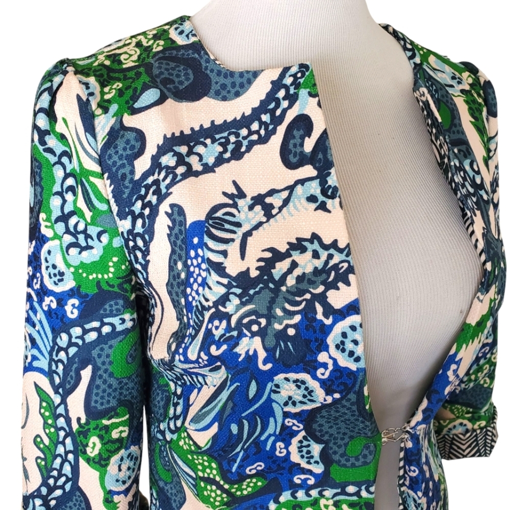 CK BRADLEY Sandpiper Green/Blue Art To Wear Open Front Lined Geometric Jacket XS - Picture 10 of 16